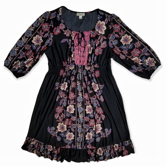 One World Printed Embellished Floral Black Dress Woman Size 1X - Picture 7 of 9